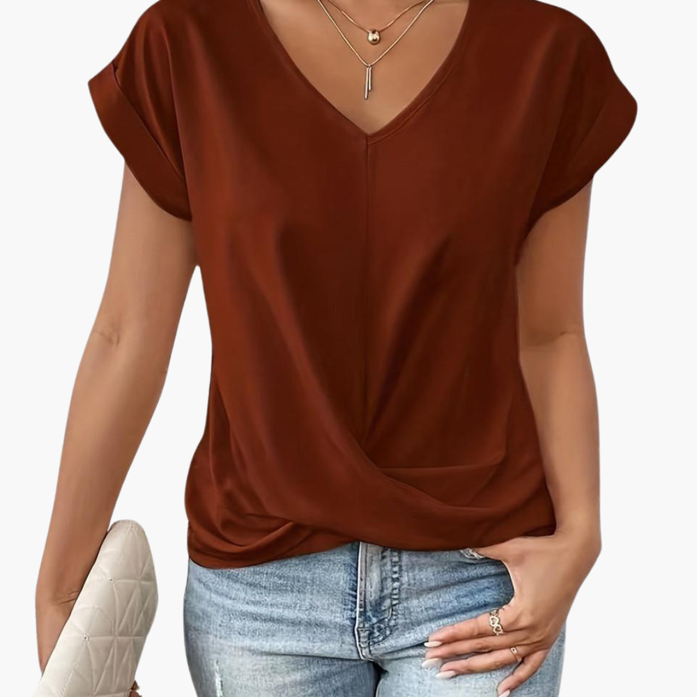 T-shirt à Encolure en V avec Avant Drapé pour Femmes