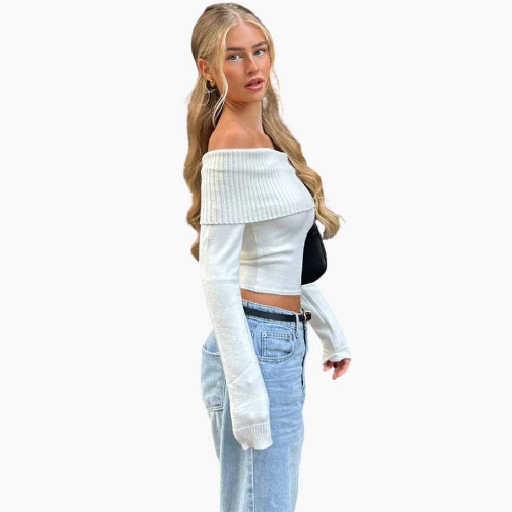 Top à Col Off-Shoulder avec Manches Longues pour Femmes
