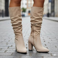 Bottes Montantes à Tige Plissée avec Talon Bloc pour Femme