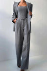 Ensemble Trois Pièces Coordonné avec Pantalon Large à Pinces pour Femmes