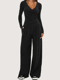 Ensemble coordonné haut et pantalon avec encolure cache-cœur pour Femme