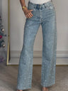 Jean large taille haute en denim avec ornements réfléchissants pour Femmes