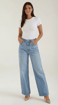 Jean taille haute à jambe large avec poches avant pour Femmes