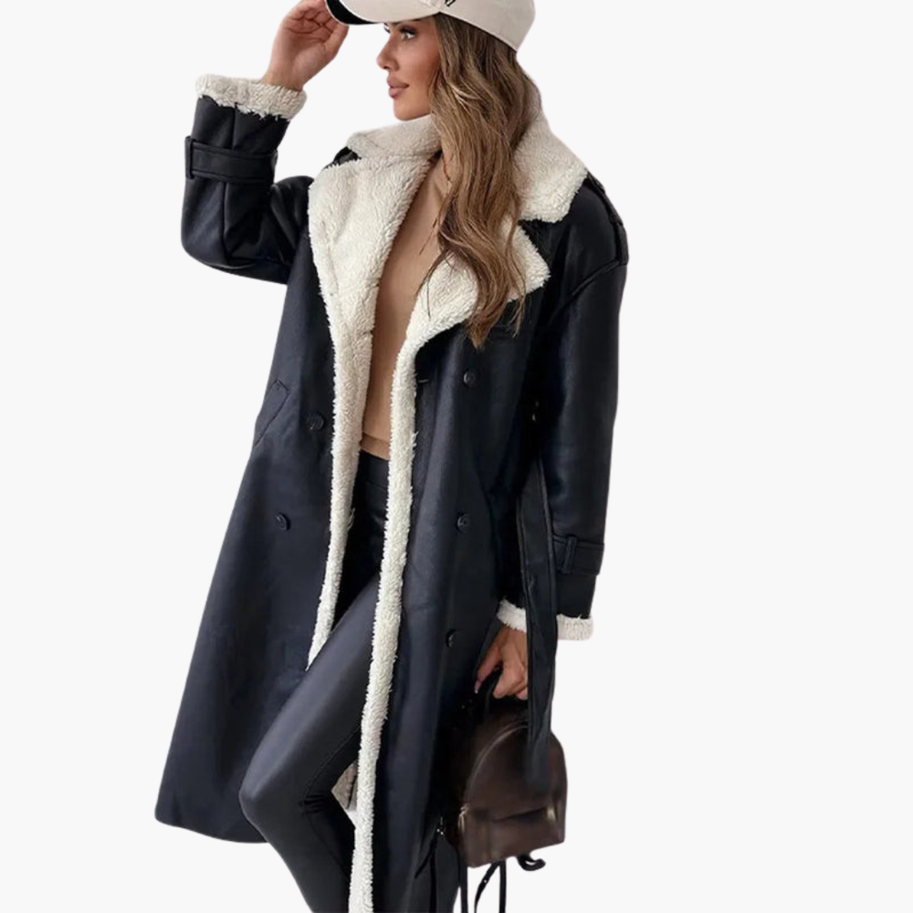 Manteau long d'hiver à doublure chaude avec fermeture boutonnée pour Femmes