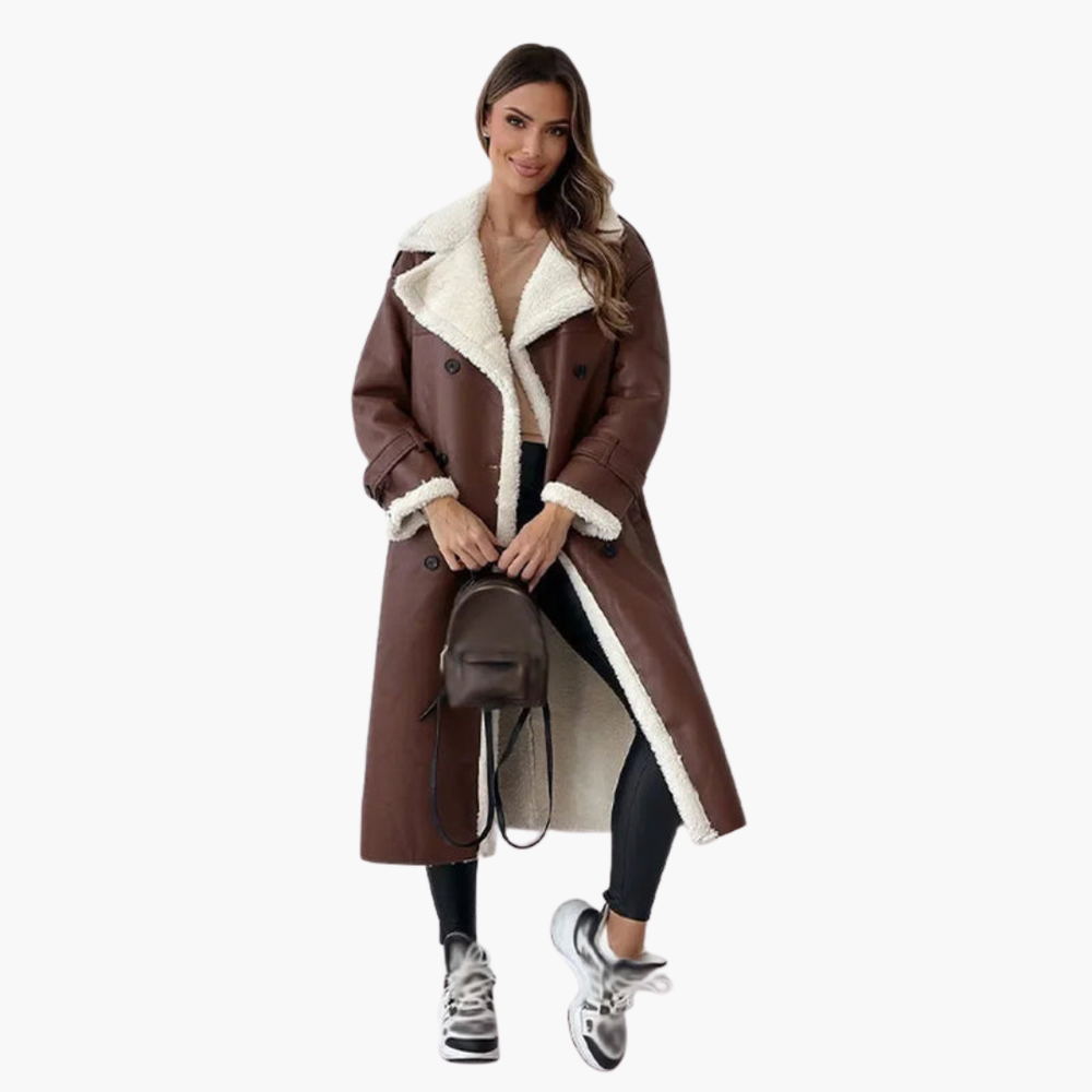 Manteau long d'hiver à doublure chaude avec fermeture boutonnée pour Femmes