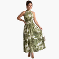 Robe Midi Sans Manches avec Taille Froncée pour Femme