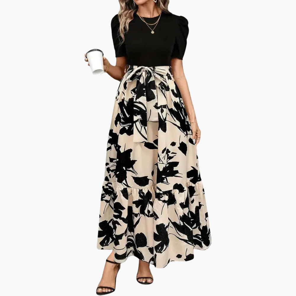 Robe maxi contrastée avec jupe florale à volants pour Femmes
