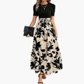 Robe maxi contrastée avec jupe florale à volants pour Femmes