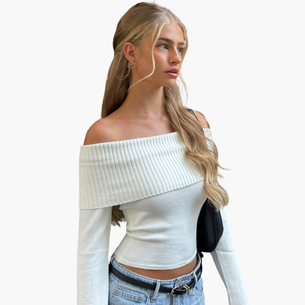 Top à Col Off-Shoulder avec Manches Longues pour Femmes